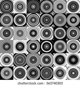 Monochrome seamless pattern of concentric circles. Abstract minimal background.