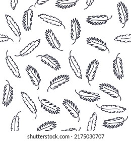 Monochrome seamless pattern with contour feathers. Simple doodle print for T-shirt, paper, fabric and stationery. Hand drawn vector illustration for decor and design.
