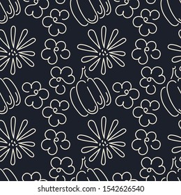 Monochrome Seamless pattern. The contours of the pumpkin and flowers. The autumn theme. Vector background for fabric, wrapping paper, Wallpaper, stationery, bedding and other surfaces.