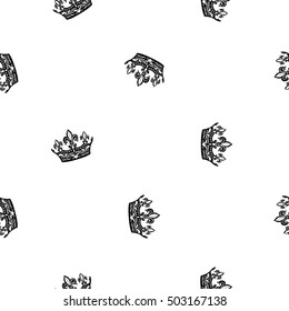 Monochrome seamless pattern with corona. Royal signs in style of fashion illustration. Black and white vector background