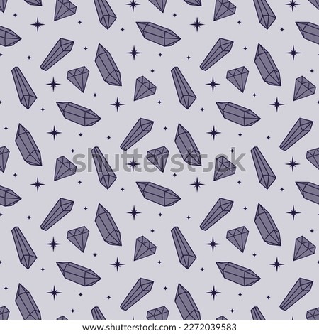 monochrome seamless pattern with crystals and little stars