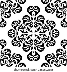 Monochrome seamless pattern in damascus style. Original hand drawn ornament