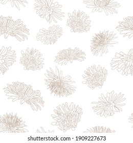 Patrón monocromo sin fisuras con flores de diente de león y brote de flores. Textura dibujada a mano lineal. patrón floral de contorno oscuro y blanco