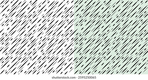 Monochrome seamless pattern of diagonal lines. Black diagonal straight lines of different thickness. Sharpened intermittent dash. Simple geometric background for your projects.