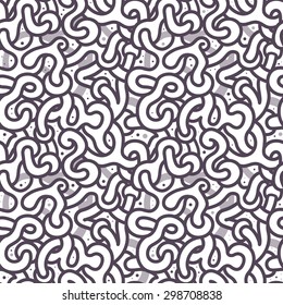 Monochrome Seamless Monochrome Pattern in Doodle Style. Mix of Black Tangled Lines on White. Modern Vector Background