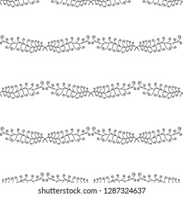 Monochrome Seamless pattern of Doodles branches in shape of Lattice. Vector illustration. Hand drawn sketch.