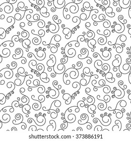 Monochrome seamless pattern with elegance swirls. Abstract background with hand drawn curls. Vector illustration
