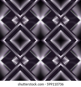 Monochrome seamless pattern of faceted diamonds with a metallic luster dark violet