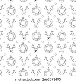 Patrón monocromo sin fisuras con detalles de Navidades festivas. Ideal para proyectos de invierno, textiles, papel de regalo y gráficos de vacaciones