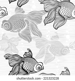 Monochrome seamless pattern with fish.