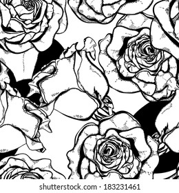 Monochrome seamless pattern with flowers roses