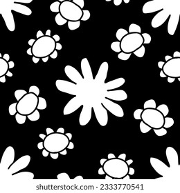 Monochrome seamless pattern with flowers silhouettes. Summer print for tee, paper, textile and fabric. Hand drawn vector illustration for decor and design.
