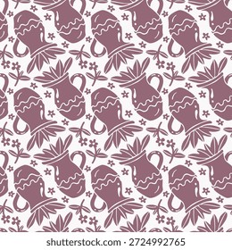 Patrón monocromo sin fisuras con flores en el jarrón.  Ilustración vectorial
