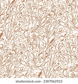 Monochrome  seamless pattern with flowers.  Vector illustration