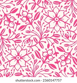 Monochrome seamless pattern with flowers.  Vector illustration
