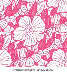 Monochrome  seamless pattern with flowers.  Vector illustration
