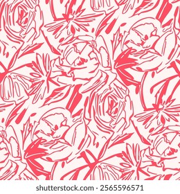 Monochrome  seamless pattern with flowers.  Vector illustration