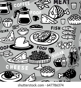 Monochrome seamless pattern food