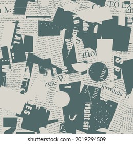 Monochrome seamless pattern with fragments of old newspaper and magazine pages. Abstract vector background with illegible text and headlines in retro style. Wallpaper, wrapping paper or fabric - Shutterstock ID 2019294509