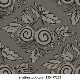 Monochrome seamless pattern with fruit  (I drew "by hand" in the Illustrator CS. I used "Brush" and "Filter - Roughen".)