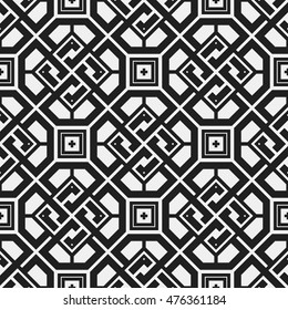 Monochrome seamless pattern with geometric elements. Useful for web background, textile, wrapping.