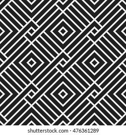 Monochrome seamless pattern with geometric elements. Useful for web background, textile, wrapping.