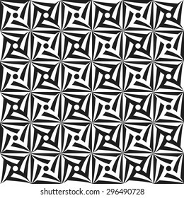 Monochrome seamless pattern with geometric ornament of spiral striped squares