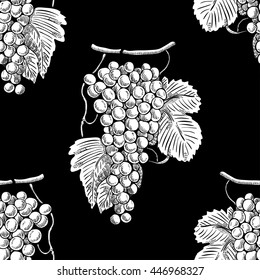 Monochrome seamless pattern with grapes