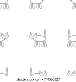 Monochrome seamless pattern with grey cats. Funny childish texture for paper, fabric. Vector background.