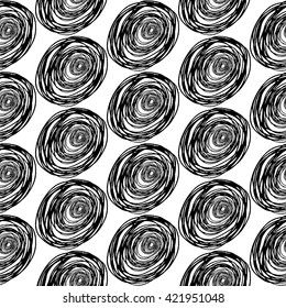 Monochrome seamless pattern. Grunge background with freehand stamp ink texture. Vector handmade backdrop. Black and white  dirty template. Simple illustration.