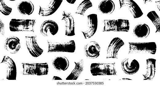Monochrome seamless pattern with grunge style hand drawn in ink geometric shapes.	
