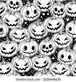 monochrome seamless pattern of haloween pumpkins