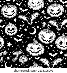 monochrome seamless pattern of haloween pumpkins