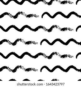 Monochrome seamless pattern with hand drawn wavy lines. Vector illustration. Black and white abstract background. For web, notepads, scrapbooking, wrapping paper, printing on textile, clothes, package