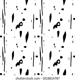 Patrón monocromo sin fisuras con formas abstart negras dibujadas a mano sobre fondo blanco. Ilustración vectorial.