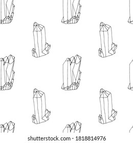 Monochrome seamless pattern with hand drawn crystals on white background. Vector illustration.