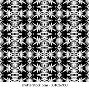Monochrome seamless pattern.
Hand drawn black, white, gray, seamlessly repeating ornamental wallpaper or textile pattern.