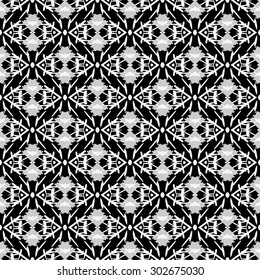 Monochrome seamless pattern. Hand drawn black, white, gray, seamlessly repeating ornamental wallpaper or textile pattern. 