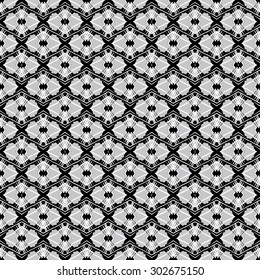 Monochrome seamless pattern. Hand drawn black, white, gray, seamlessly repeating ornamental wallpaper or textile pattern. 