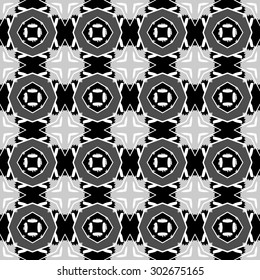 Monochrome seamless pattern. Hand drawn black, white, gray, seamlessly repeating ornamental wallpaper or textile pattern. 