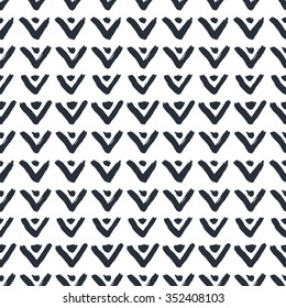 Monochrome seamless pattern, ink vector illustration, hipster textured with triangles, abstract design