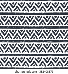 Monochrome seamless pattern, ink vector illustration, hipster textured with triangles, abstract design