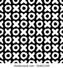 Monochrome seamless pattern, ink vector illustration, hipster textured with hand drawn plus and zero