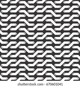 Monochrome seamless pattern of intertwined stripes. Abstract repeatable background.