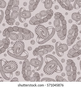 Monochrome seamless pattern with jewellery, bracelets and rings.