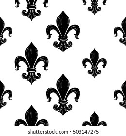 Monochrome seamless pattern with kingly flower. Royal signs in style of fashion illustration. Black and white vector background