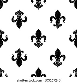 Monochrome seamless pattern with kingly flower. Royal signs in style of fashion illustration. Black and white vector background