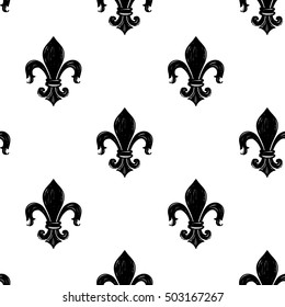 Monochrome seamless pattern with kingly flower. Royal signs in style of fashion illustration. Black and white vector background