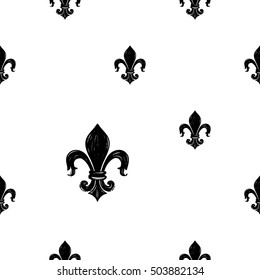 Monochrome seamless pattern with kingly flower. Royal signs in style of fashion illustration. Black and white vector background
