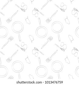 monochrome seamless pattern with kitchen items- vector illustration.